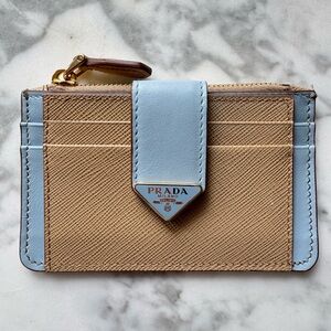 Prada Beige and Light Blue Card Holder